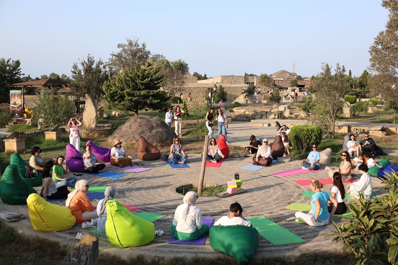 Outdoor yoga and meditation session, blended retreat, Nepal