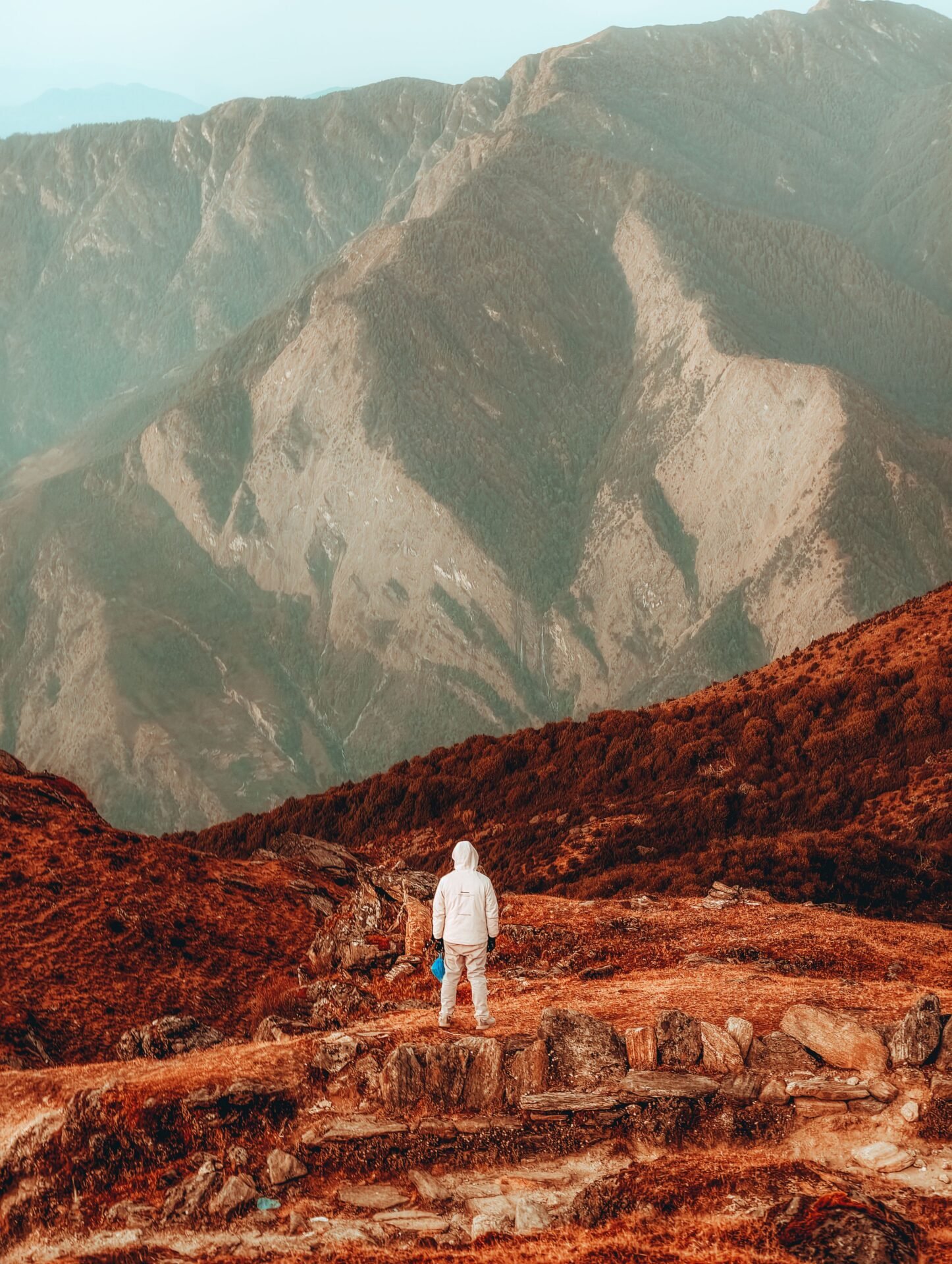 Hiker exploring the Nepalese mountain range