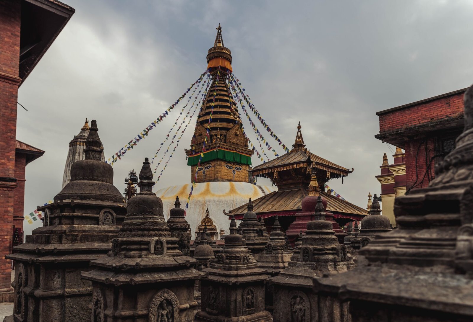 Swayambhunath Stupa with prayer flags, Kathmandu, Nepal