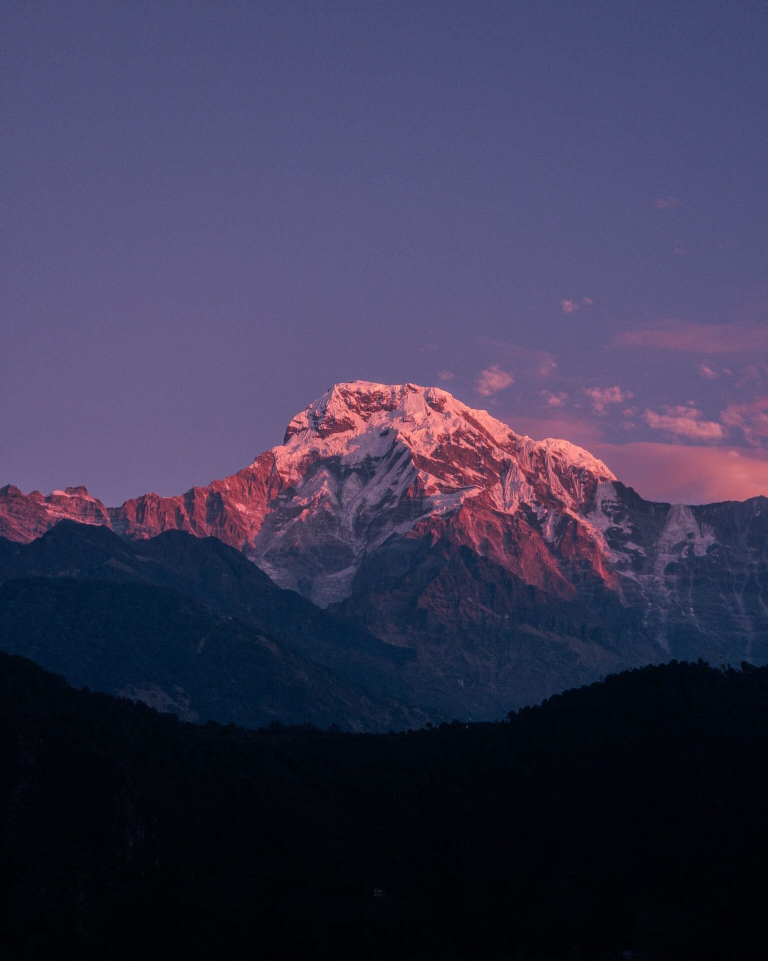 Pink sunset over the Himalayan range, Nepal