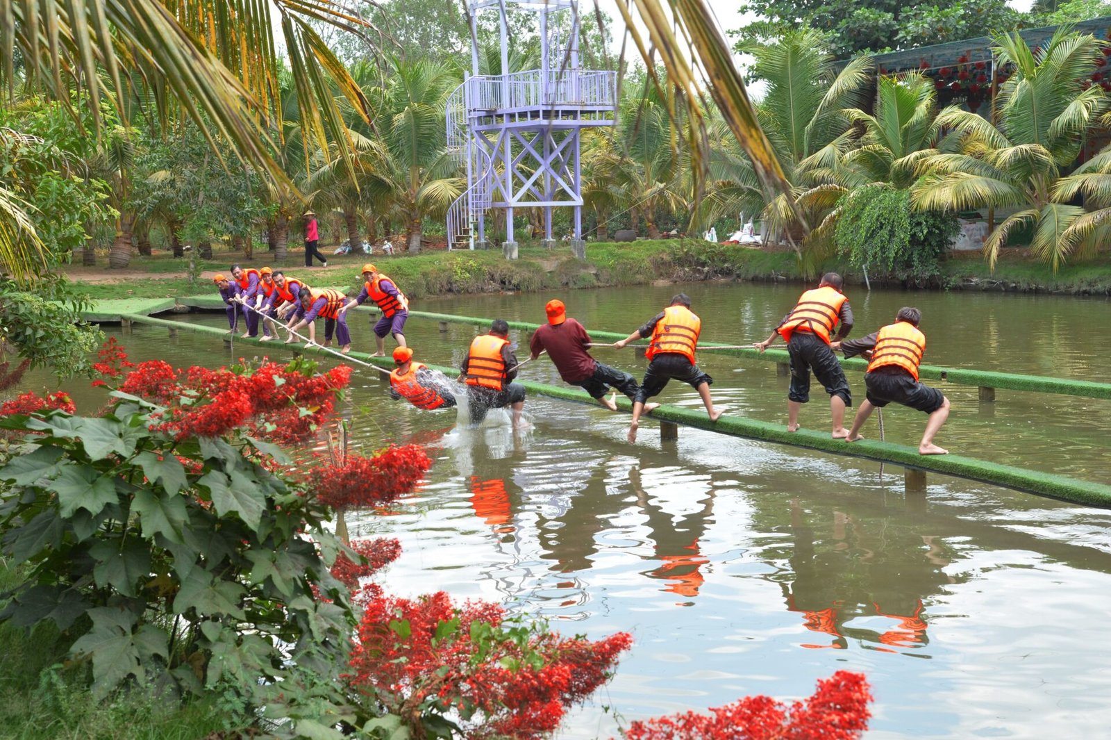 Team building water obstacle challenge, Nepal